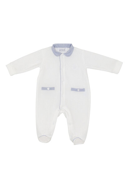 babypakje velours met denim kraagje - wit/blauw