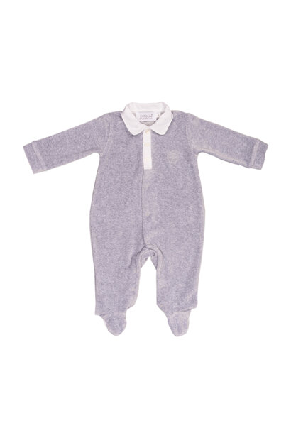 babypakje velours met kraagje - grijs/wit