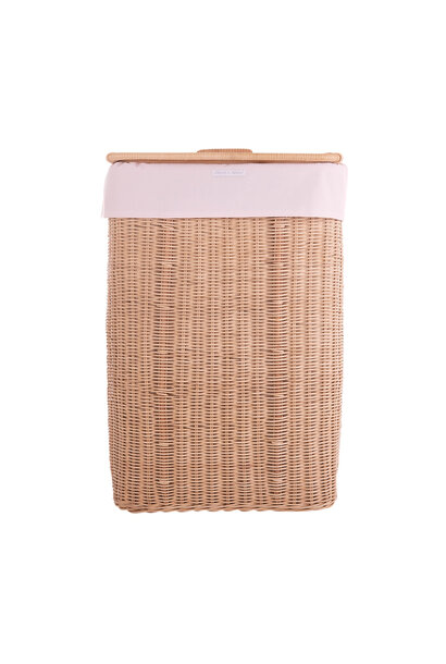 Cotton Pink rechthoekige rieten linnenmand + bekleding katoen