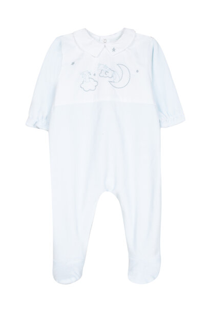 babypakje velours met borduur - lichtblauw