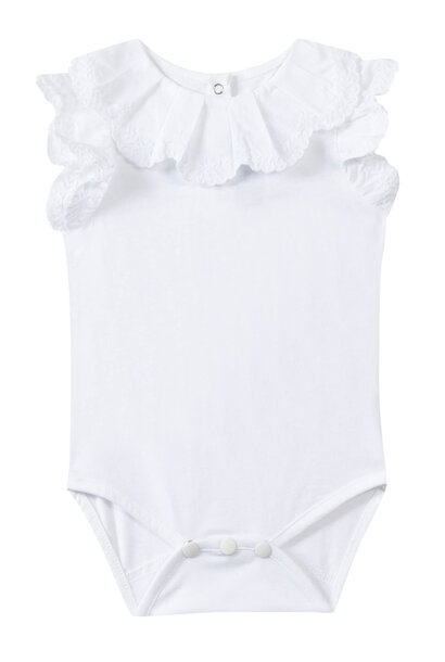 babyromper katoen met broderie kraagje - wit