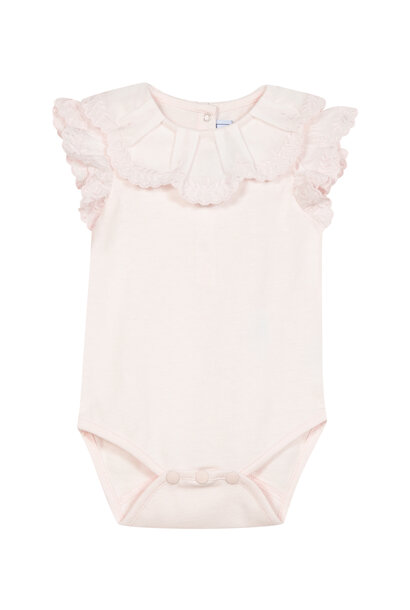 babyromper katoen met broderie kraag - roze
