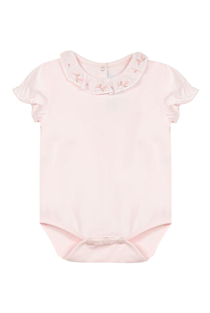 babyromper met geborduurd kraagje - roze