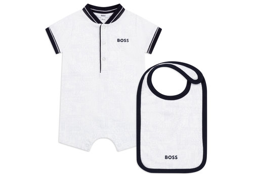  Hugo Boss babypakje kort met slabbetje - wit/blauw 