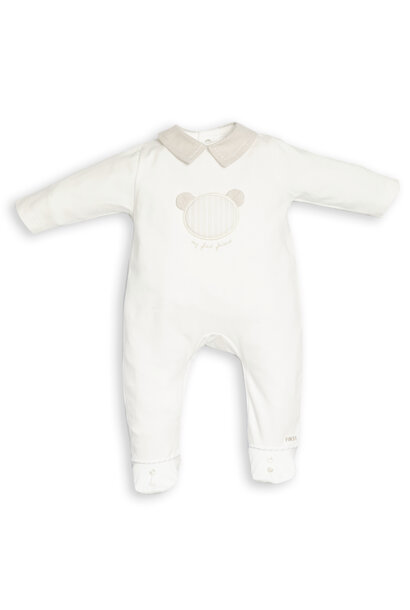 babypakje katoen met beertje - wit/beige