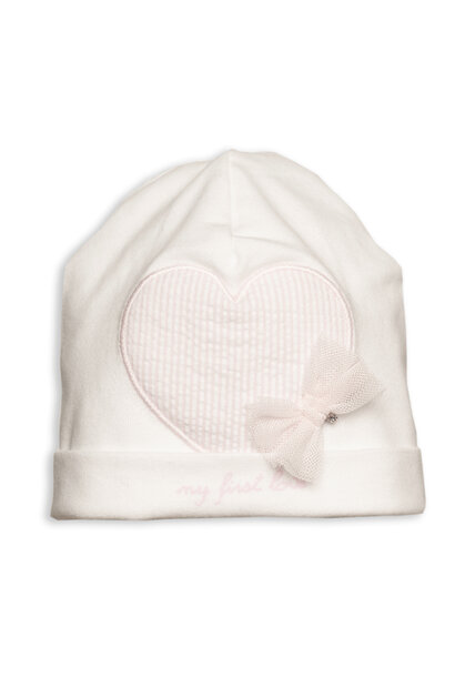mutsje met hart en strik - wit/roze