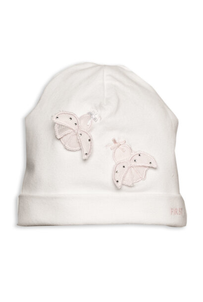 babymutsje met vlinders - wit/roze
