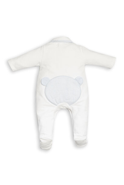 boxpak katoen met beertje gestreept - wit/blauw