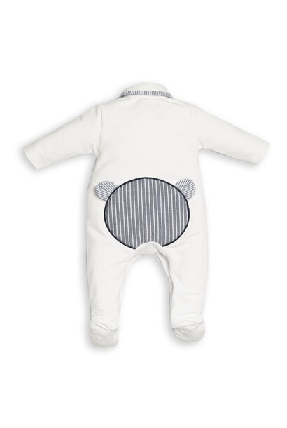 babypakje katoen met beertje gestreept - wit/blauw