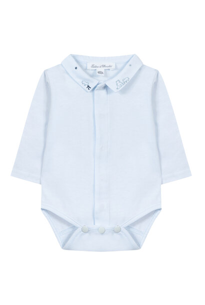 babyromper met kraagje geborduurd - blauw