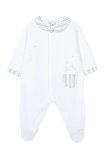 boxpakje velours met streepje - wit/grijs