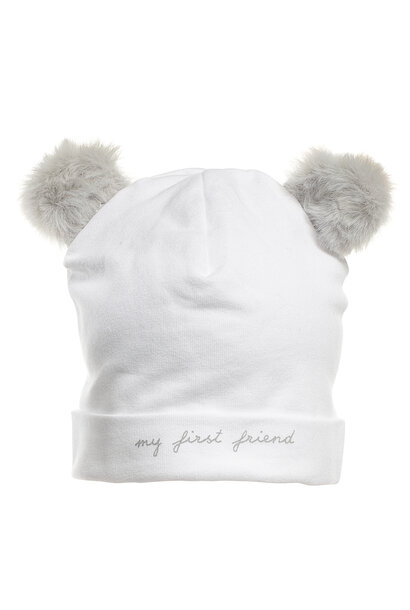 babymutsje teddy - wit/grijs
