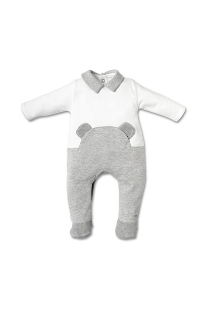 babypakje katoen met beer - wit/grijs