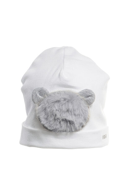 babymutsje met teddy - wit/grijs