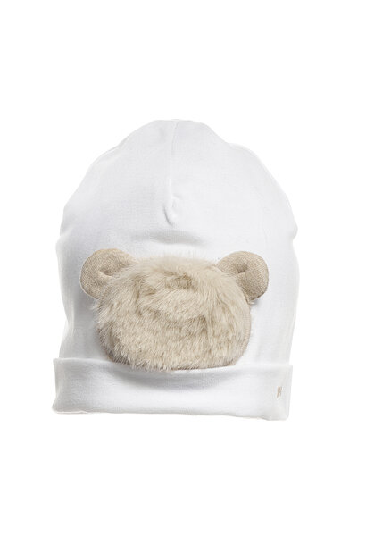 babymutsje met teddy - wit/beige