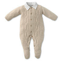 gebreid babypakje met kraag - beige