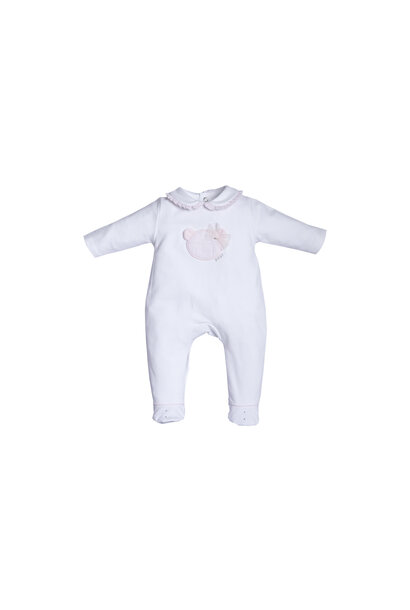 babypakje katoen met beer en strikje - wit/roze