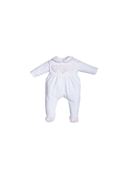 babypakje katoen met harten en kraagje - wit/roze