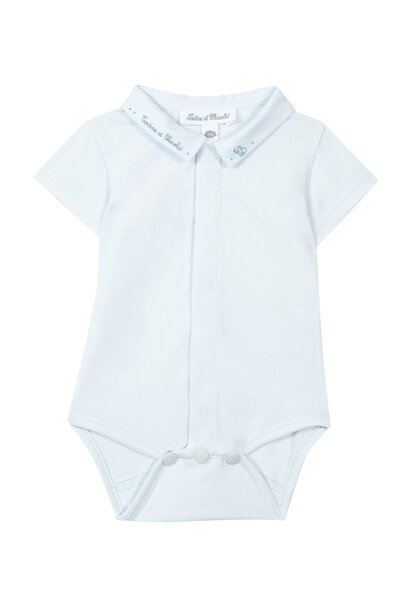 babyrompertje met geborduurd kraagje - blauw