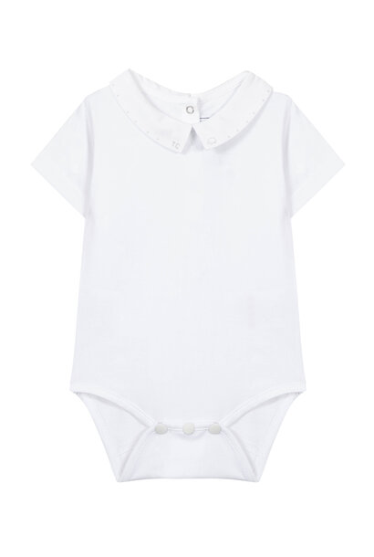 babyromper met geborduurd kraagje - wit