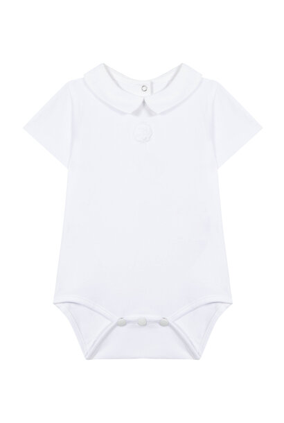 babyromper met linnen kraag - wit