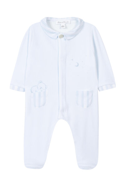 babypakje velours met beer - blauw