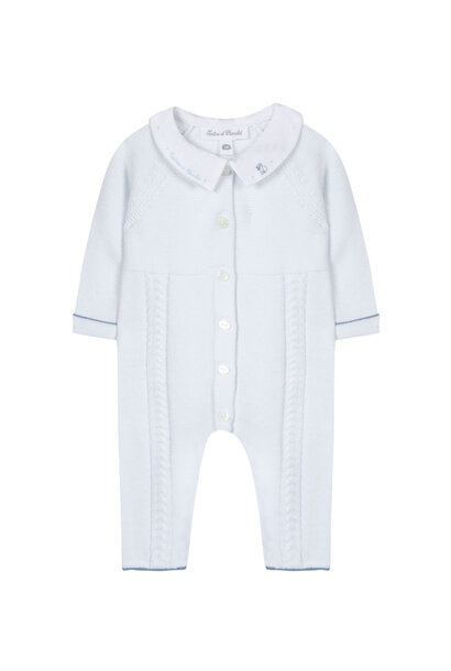 gebreid babypakje katoen met kraagje - blauw