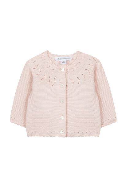 gebreid vestje met ajour details - roze