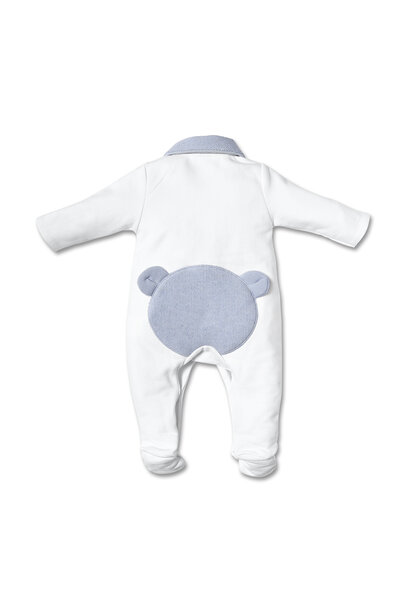 babypakje katoen met teddy - wit/blauw