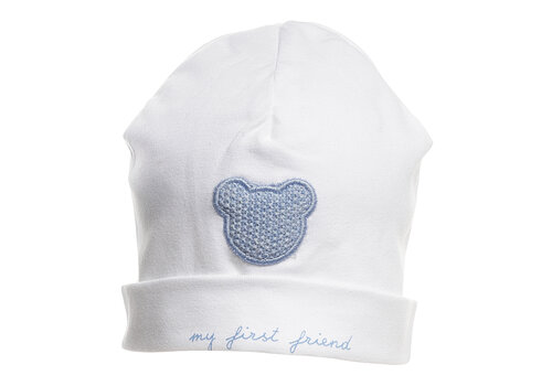  First - My First Collection babymutsje met teddy - wit/blauw 