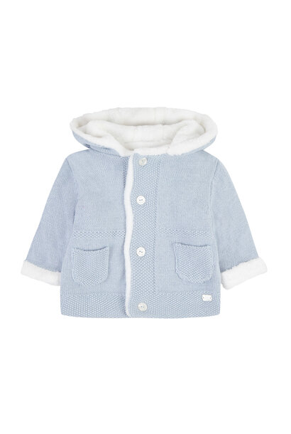 gebreid babyjasje katoen met teddy - blauw