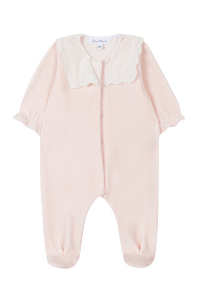 babypakje velours met broderie kraagje - roze