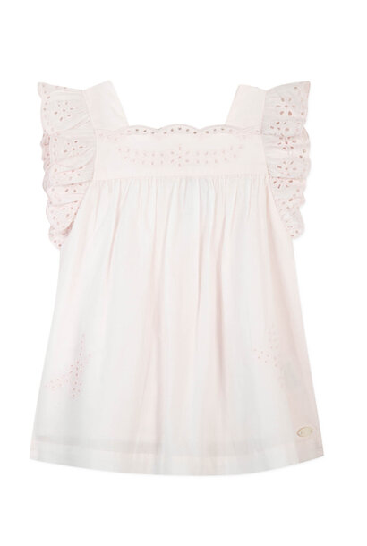 jurk katoen met broderie - roze