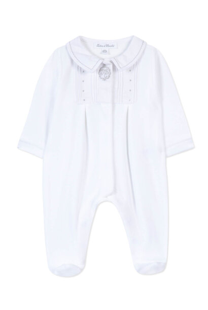 babypakje velours met borduur - Wit/Grijs