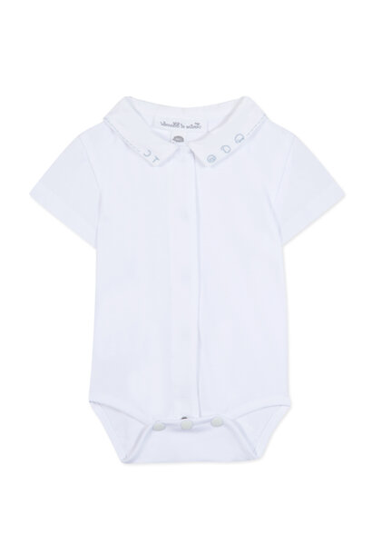 babyrompertje met geborduurd kraagje - wit