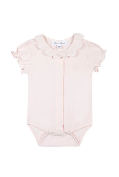 babyromper katoen met broderie kraagje - roze