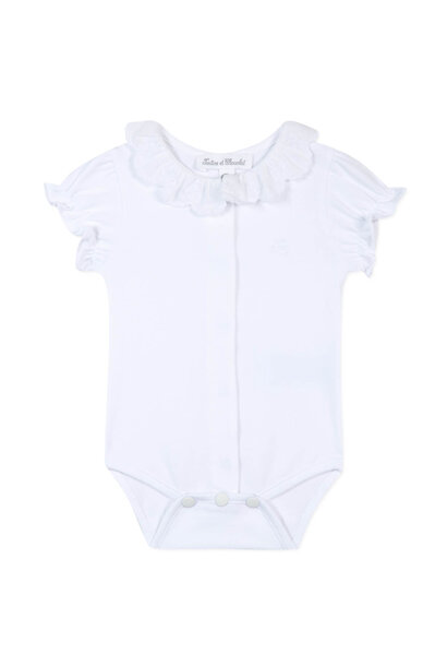 babyromper katoen met broderie kraagje - wit