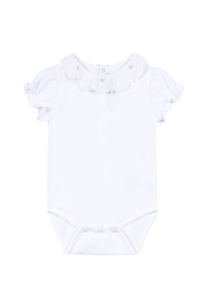 babyrompertje met broderie kraagje - wit