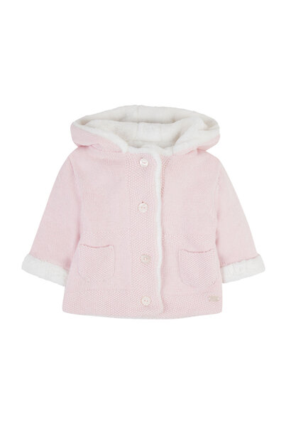 gebreid babyjasje katoen met teddy - roze