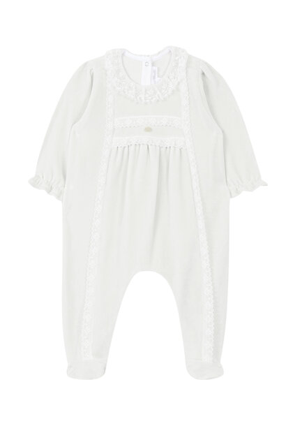 babypakje velours met kant - ivoor