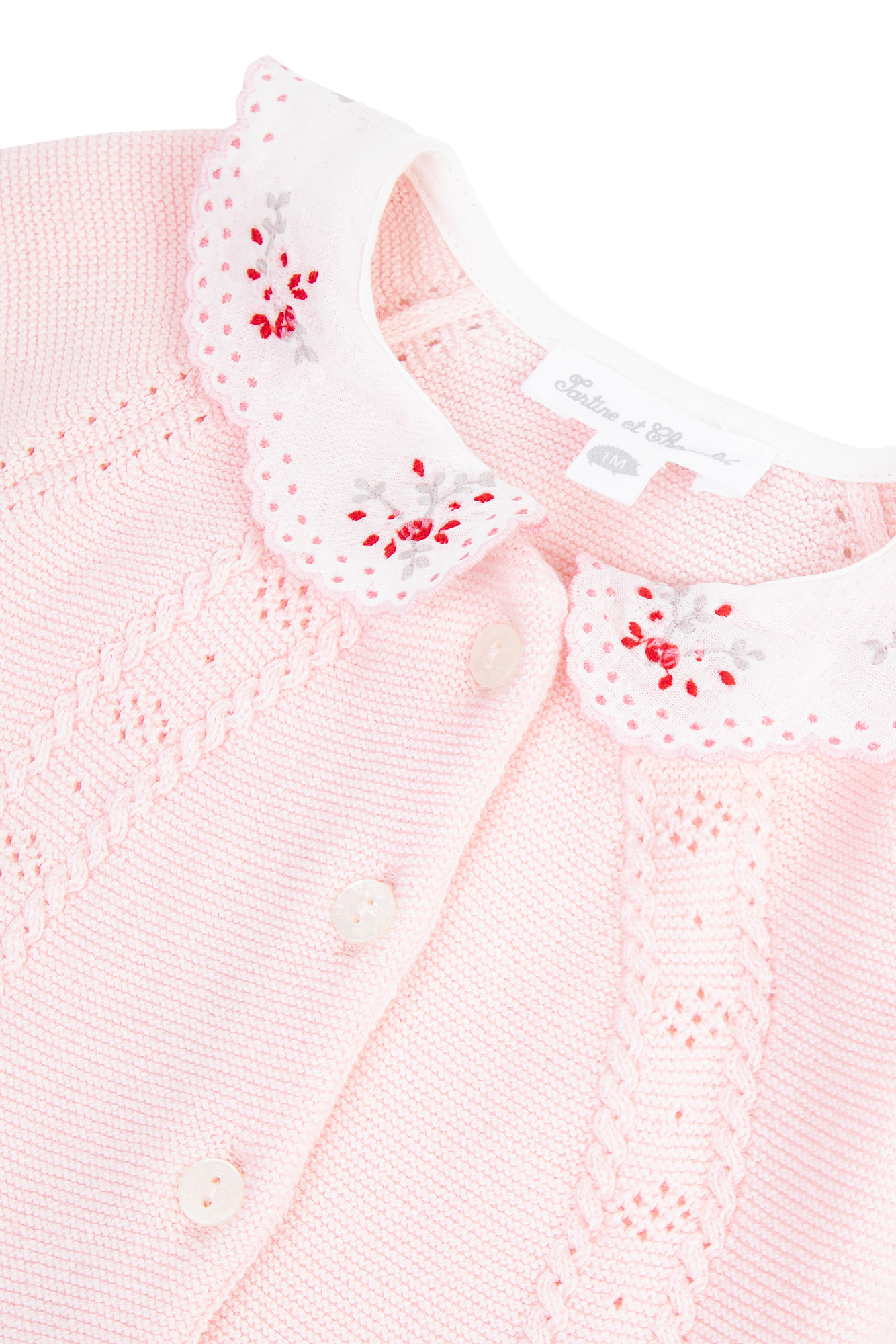 gebreid babypakje katoen met borduur - roze-2