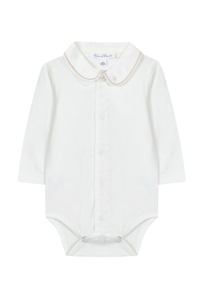 babyromper katoen met kraagje geborduurd - offwhite