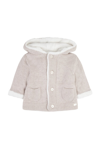 gebreid babyjasje katoen met teddy - beige