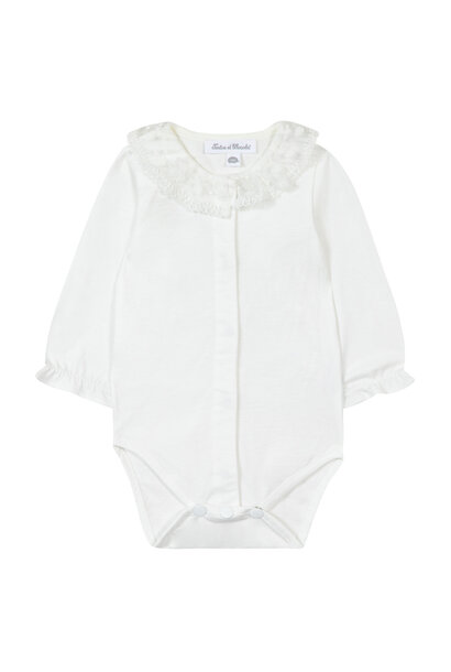 babyromper katoen met kanten kraagje - offwhite