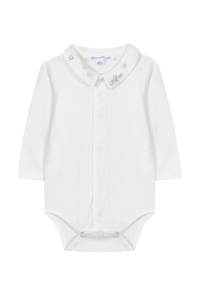 babyrompertje katoen met kraagje geborduurd - offwhite