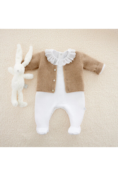 Kruippakje jersey gewafeld kraag kant -  Sneeuwwit