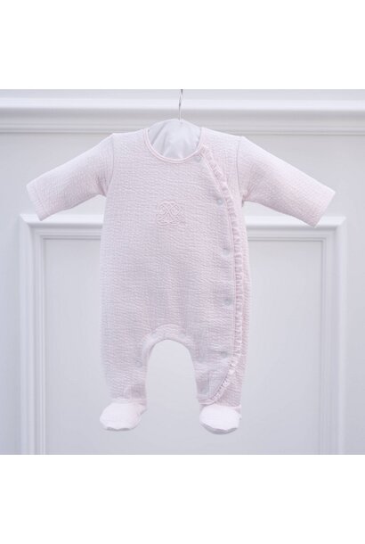 Kruippakje jersey gewafeld – Roze Geborduurd