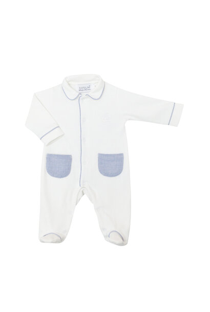 babypakje katoen met zakken - wit/blauw