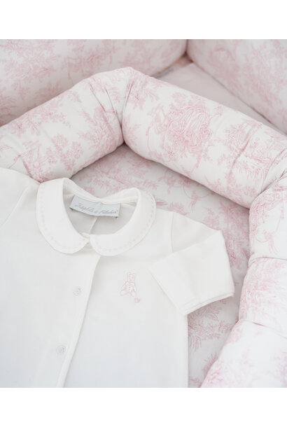 Kruippakje jersey kraag open voorkant - Wit/Roze