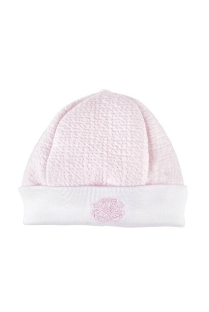 babymutsje jersey gewafeld geborduurd - roze